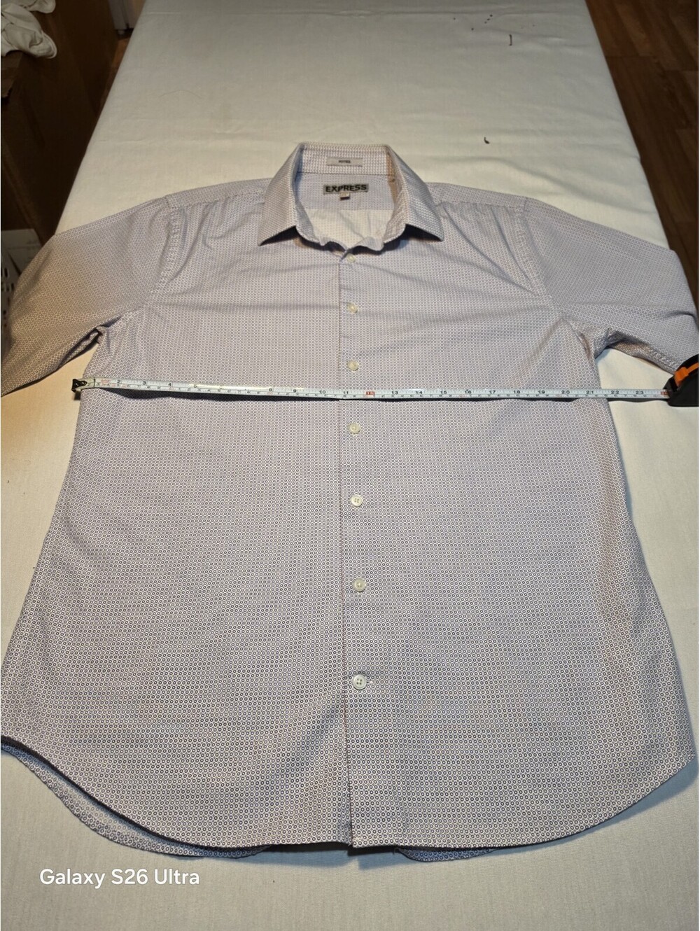 Express Men's Fitted Dress Shirt 16-16.5/42 White with Blue/